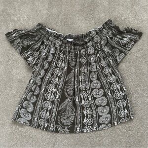 Olive Green and White Off-Shoulder Top